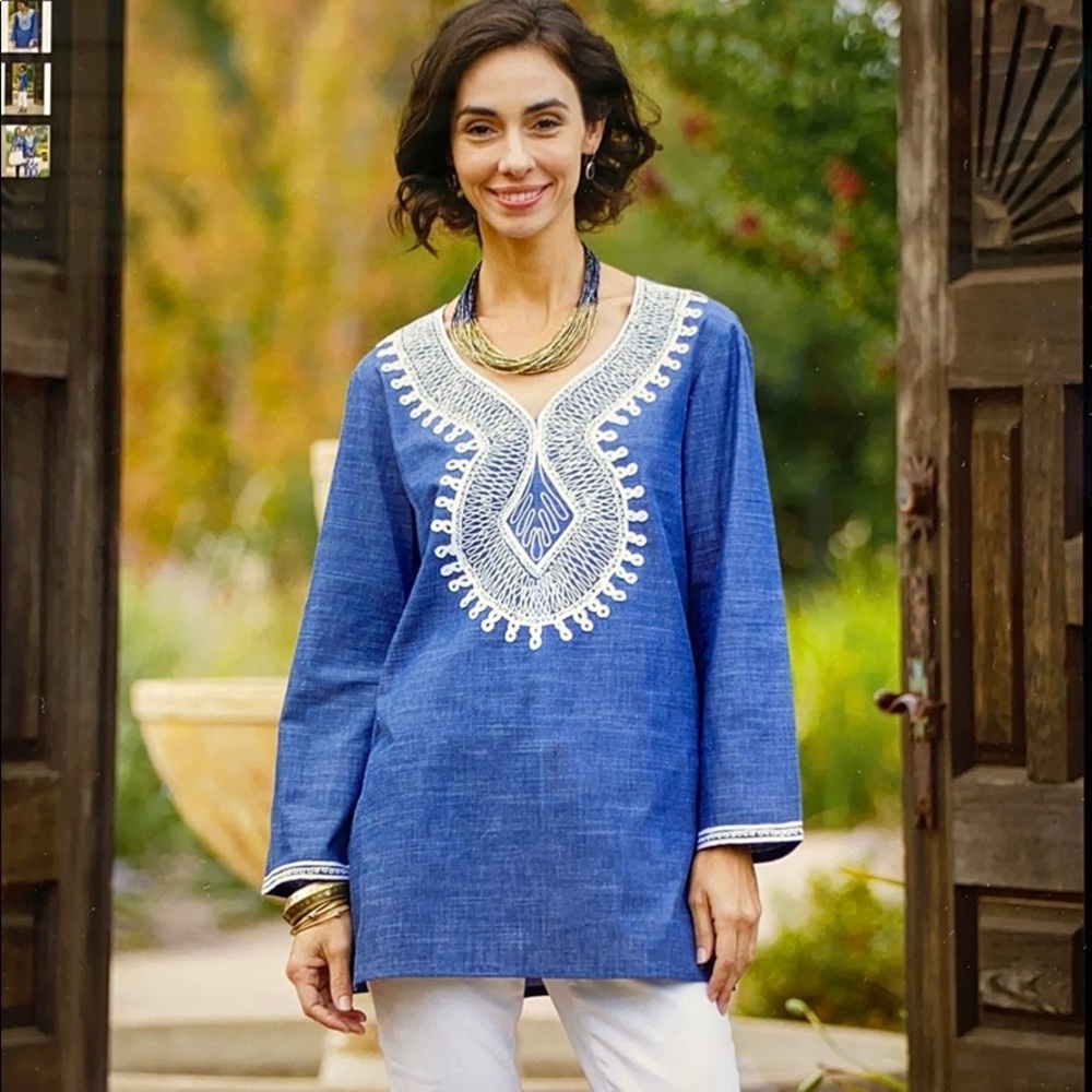 Keros Indigo Embroidered Tunic